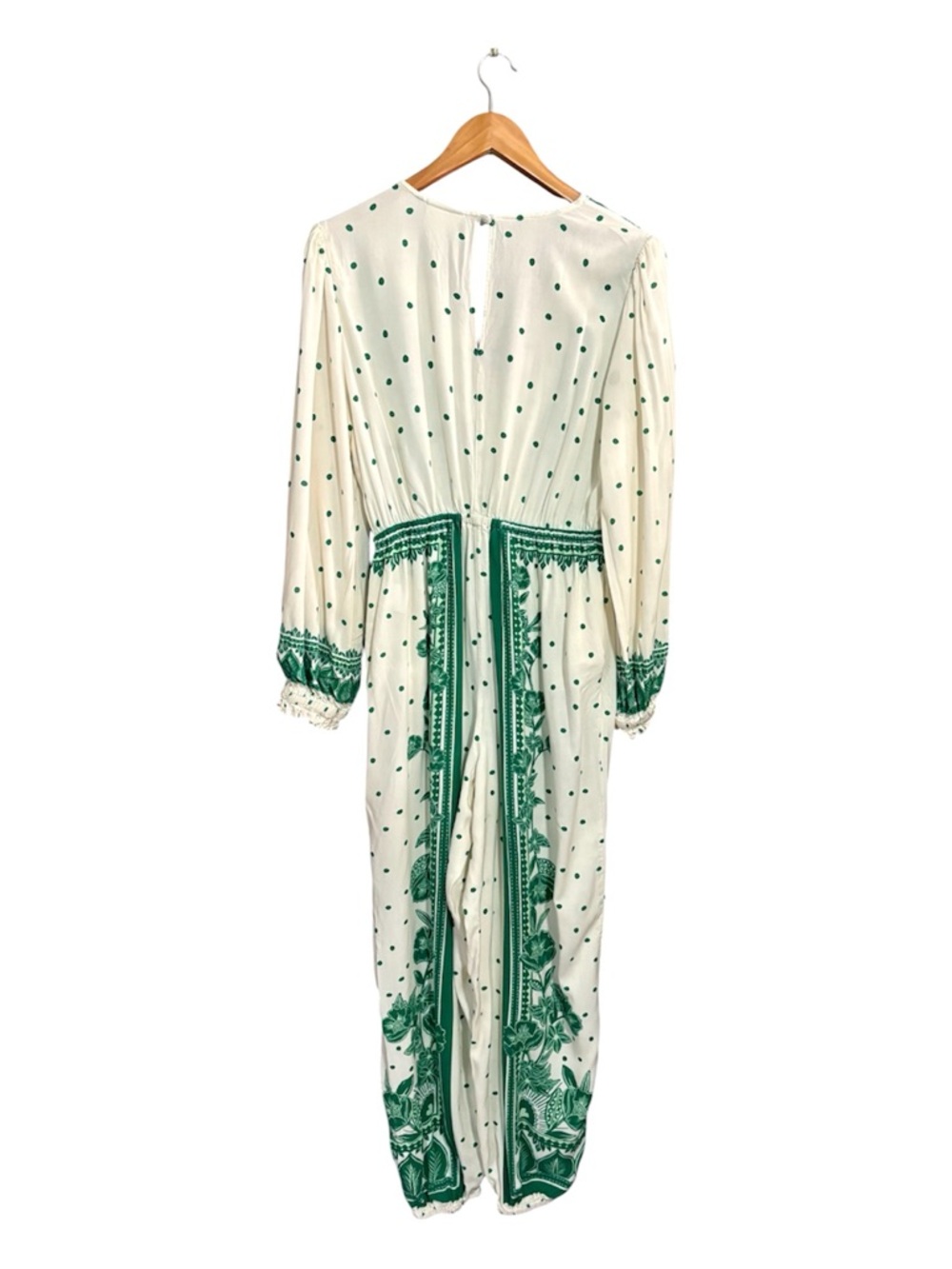 FARM RIO C ANTHROPOLOGIE Green & Cream Floral Dot Jumpsuit - Picture 4 of 10